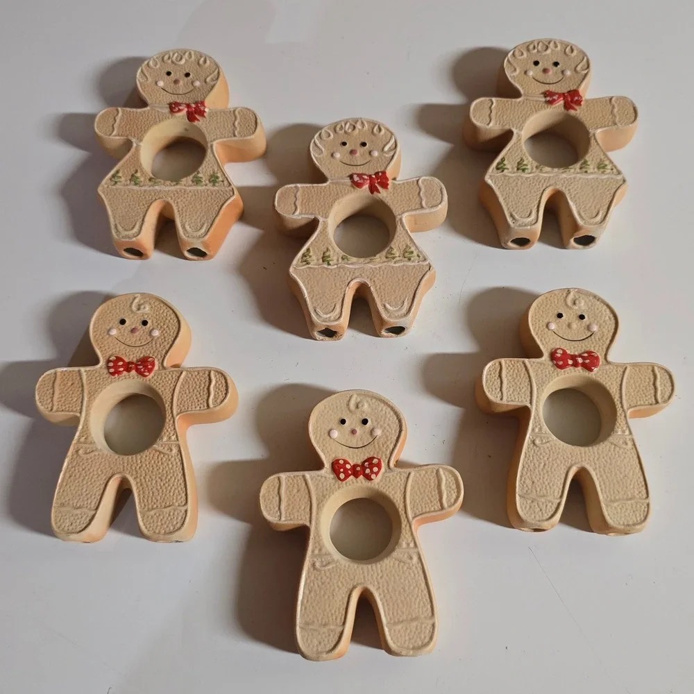 Vintage Gingerbread Napkin Rings Set of 6 Ceramic Christmas Table Decor